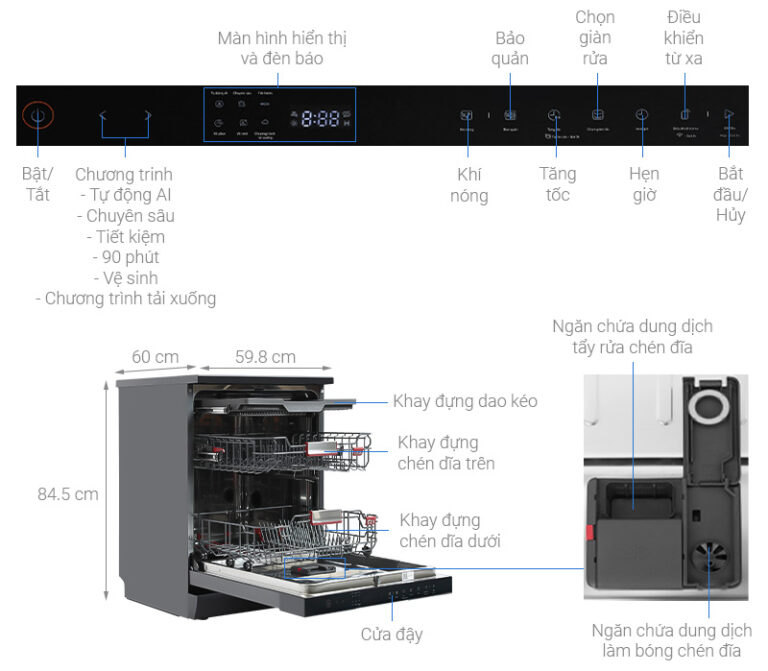 Máy rửa bát 15 bộ Toshiba DW-15F7(G)-VN