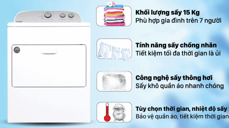 Máy sấy 15kg Whirlpool 3LWED4815FW (trắng)