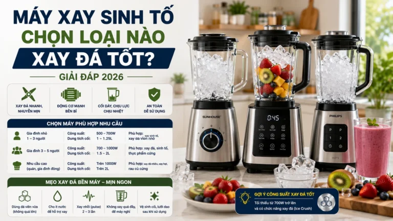 Máy xay sinh tố chọn loại nào xay đá tốt? Giải đáp 2026