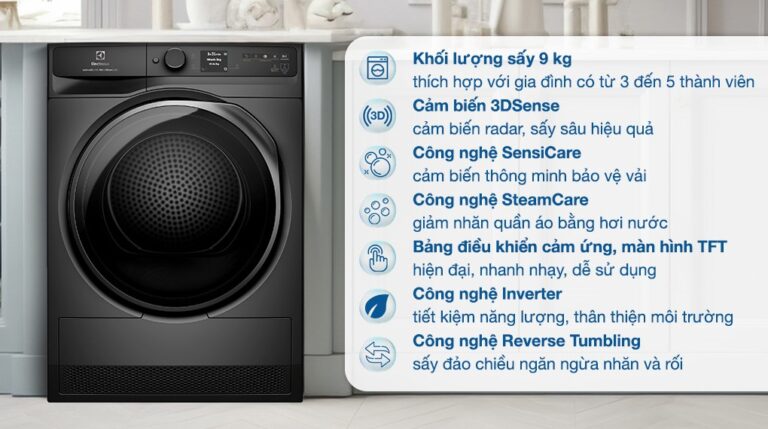Máy sấy Electrolux Heatpump 9kg EDH902R9SC (ghi)