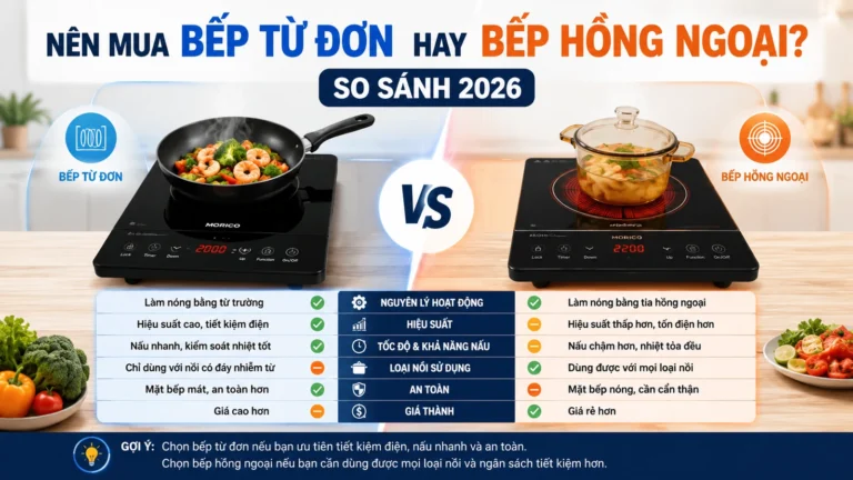 Nên mua bếp từ đơn hay hồng ngoại? So sánh 2026