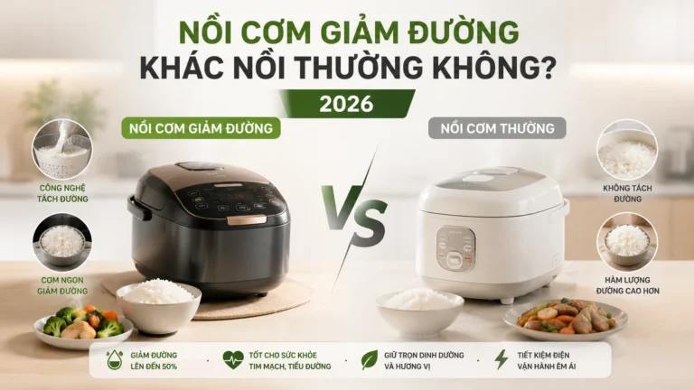Nồi cơm giảm đường khác nồi thường không? 2026