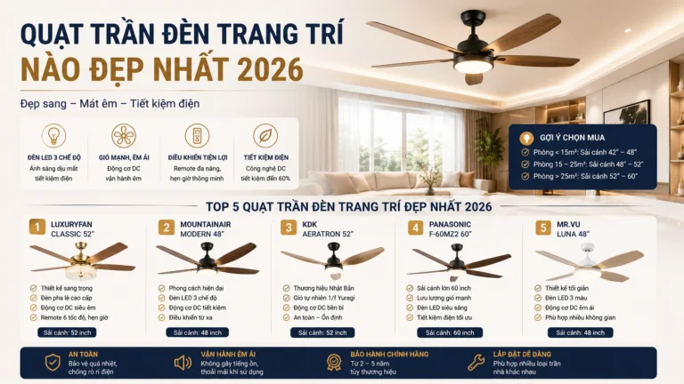 Quạt Trần Đèn Trang Trí Nào Đẹp Nhất 2026