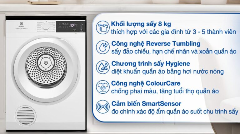 Máy sấy thông hơi Electrolux 8kg EDV804H3WC (trắng)