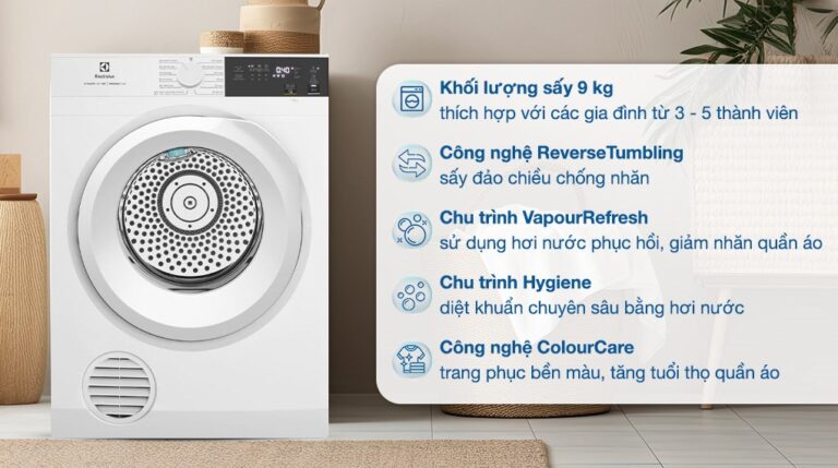 Máy sấy hỗ trợ là Electrolux 9kg EDS904H3WC (trắng)