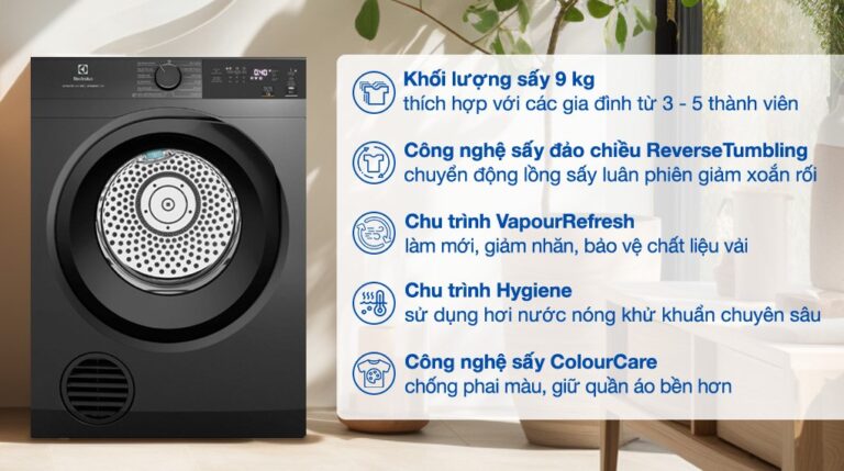 Máy sấy hỗ trợ là Electrolux 9kg EDS904N3SC (ghi)