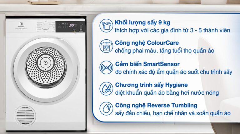 Máy sấy thông hơi Electrolux 9kg EDV904H3WC (trắng)