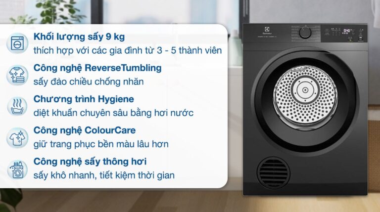 Máy sấy thông hơi Electrolux 9kg EDV904N3SC (ghi)