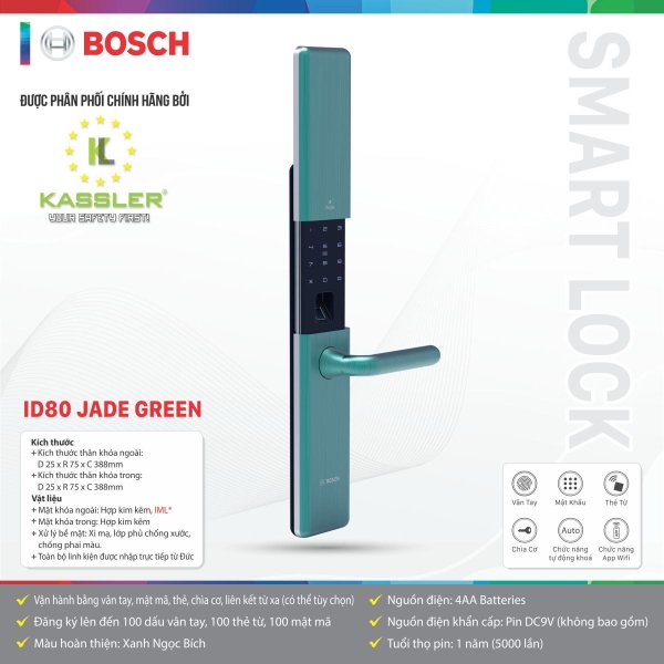 Khóa cửa điện tử Bosch ID80 JADE GREEN (APP)