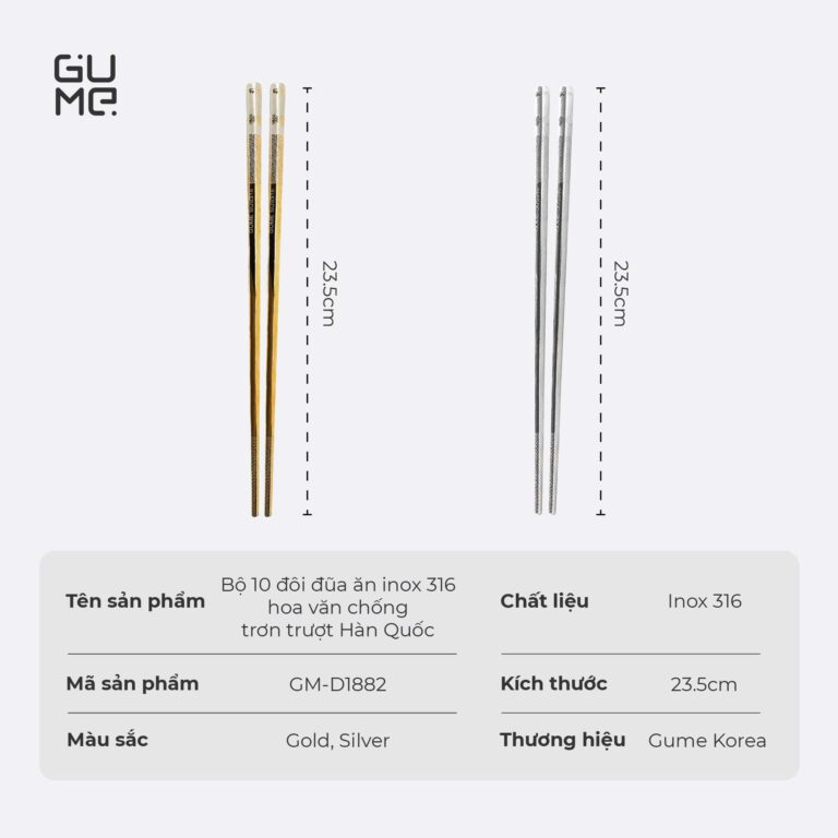 Bộ 10 Đôi Đũa Inox 316 Hàn Quốc GUME GM-D1882