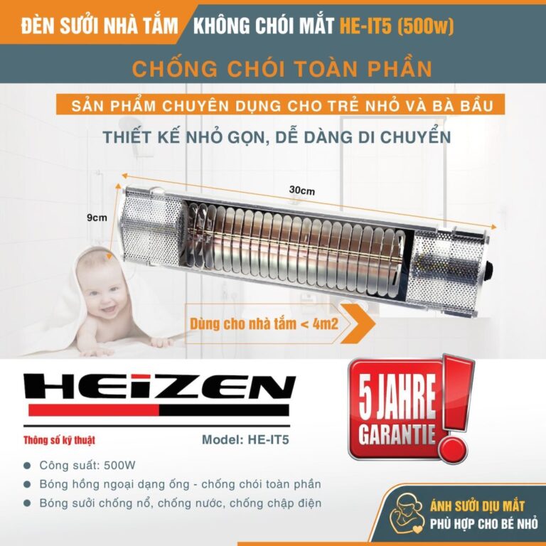 Đèn sưởi không chói mắt Heizen 500W HE-IT5