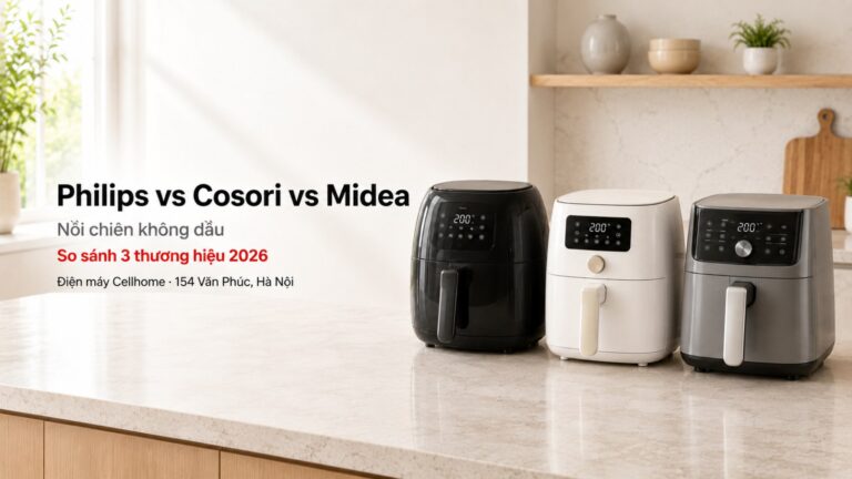 So Sánh Nồi Chiên Không Dầu Philips vs Cosori vs Midea 2026: Chọn Loại Nào?