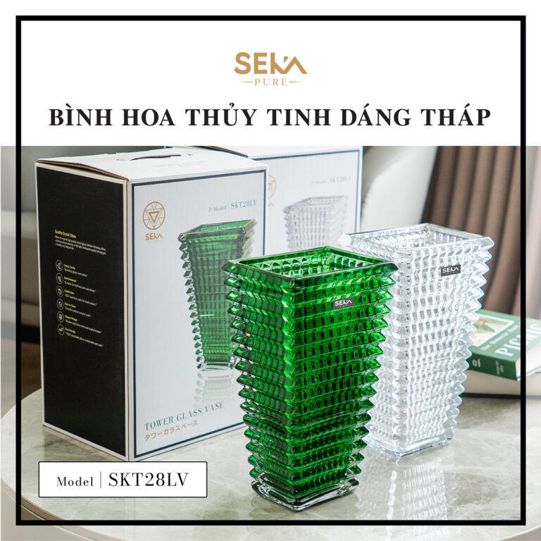 Bình hoa thủy tinh dáng tháp SEKA (Màu xanh) – SKT28LV