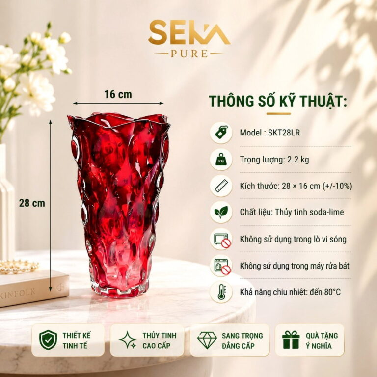 Bình hoa thủy tinh dáng sóng SEKA (Màu đỏ) – SKT28LR