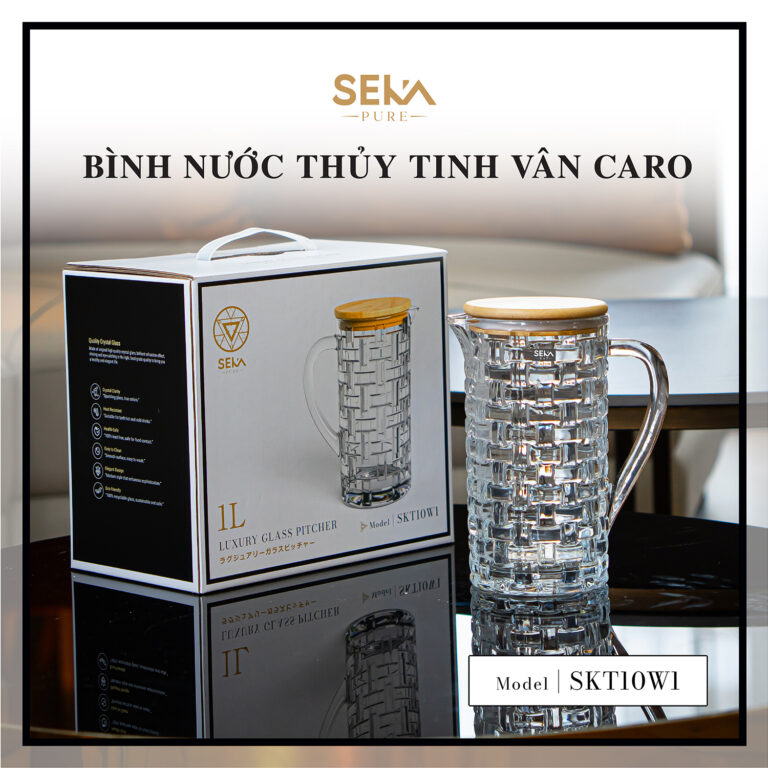 Bình thủy tinh vân caro SEKA 1L (Màu trắng) – SKT10W1