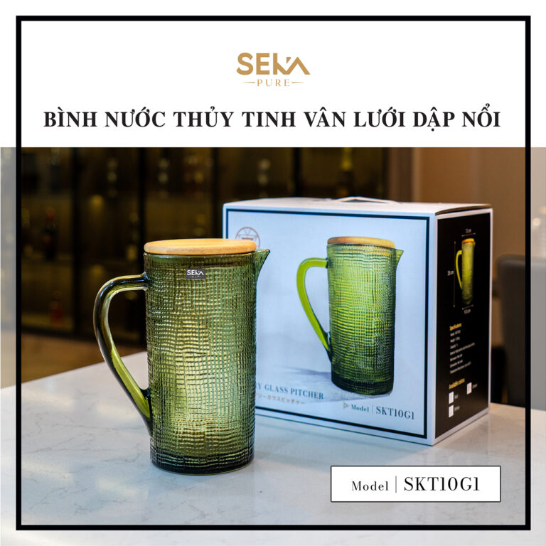 Bình thủy tinh vân lưới dập nổi SEKA 1L (Màu xanh) – SKT10G1