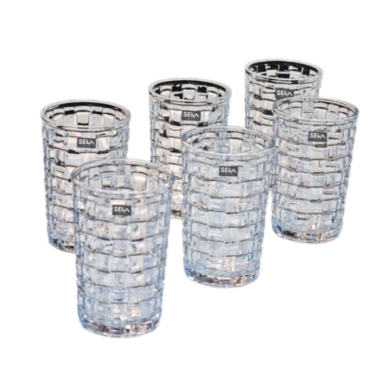 Bộ 6 cốc thủy tinh vân caro SEKA 350ml (Màu trắng) – SKT35S6