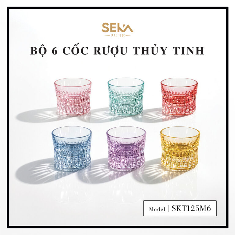 Bộ 6 cốc rượu thủy tinh SEKA 125ml (Mix 6 màu) – SKT125M6