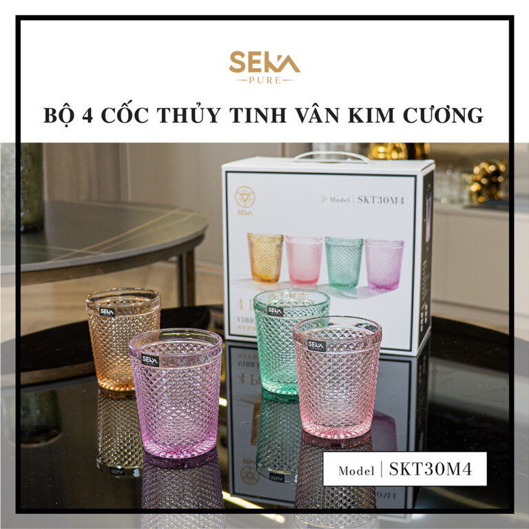 Bộ 4 cốc thủy tinh vân kim cương SEKA 300ml (Mix 4 màu) – SKT30M4
