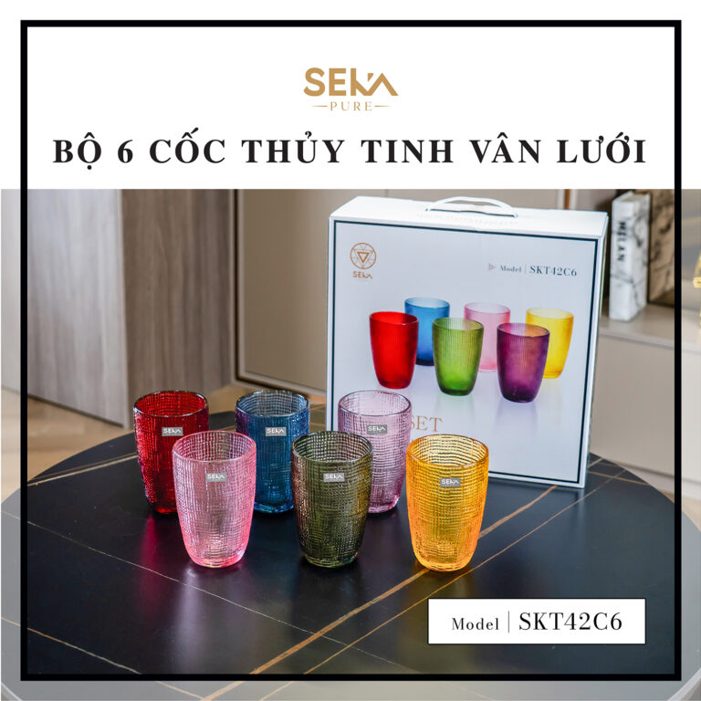 Bộ 6 cốc thủy tinh vân lưới SEKA 420ml (Mix 6 màu) – SKT42C6