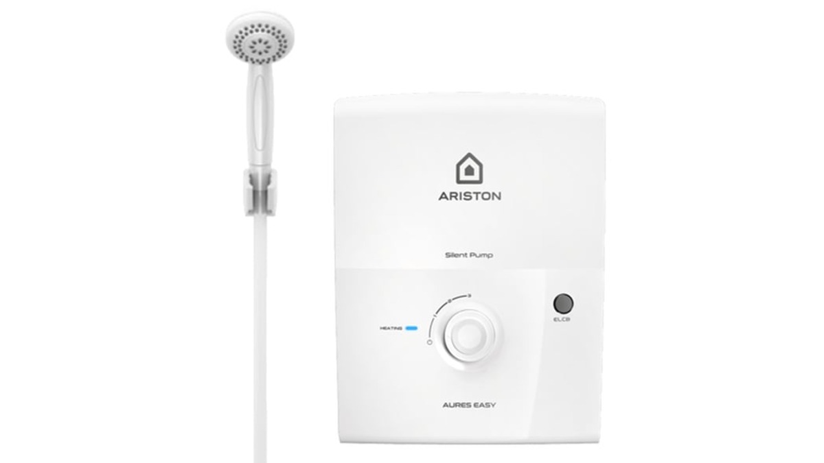 Mặt trước Ariston Aures Easy 3.5 với núm xoay chỉnh nhiệt và đèn báo hoạt động