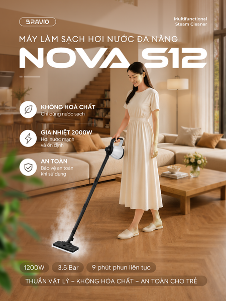 Máy làm sạch bằng hơi nước đa năng Bravio Nova S12 – Tiêu chuẩn