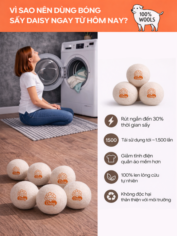 Combo 6x Bóng sấy quần áo Daisy (7cm)