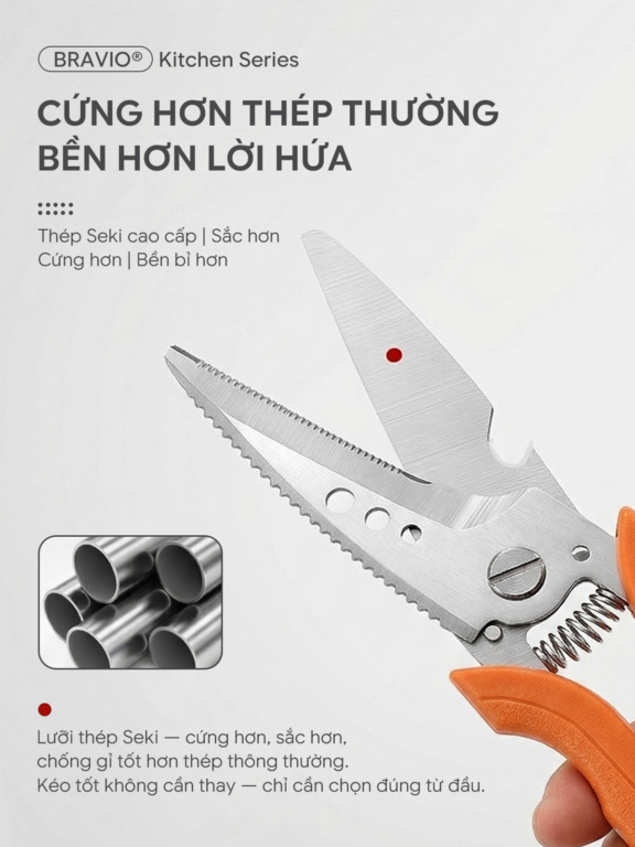 Kéo cắt đa năng Bravio KESO – Cam