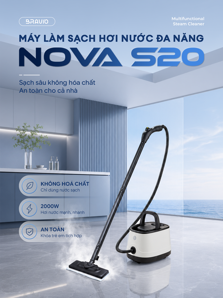 Máy làm sạch bằng hơi nước đa năng Bravio Nova S20