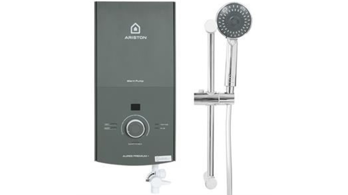 Bình nóng lạnh trực tiếp Ariston Aures Premium 4.5 vỏ đen, bảng điều khiển cảm ứng, kèm cây sen