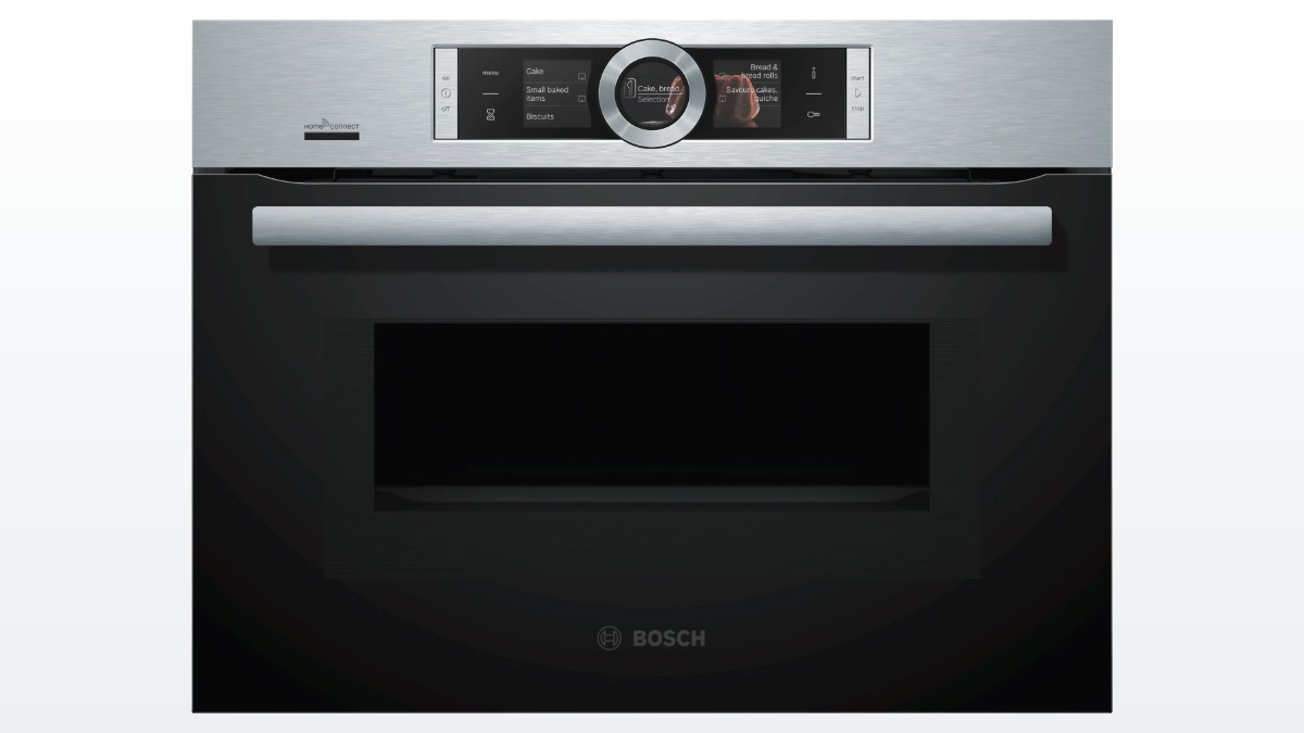 Lò nướng kết hợp vi sóng Bosch CMG656BS6B với dải điều khiển inox và màn hình hiển thị