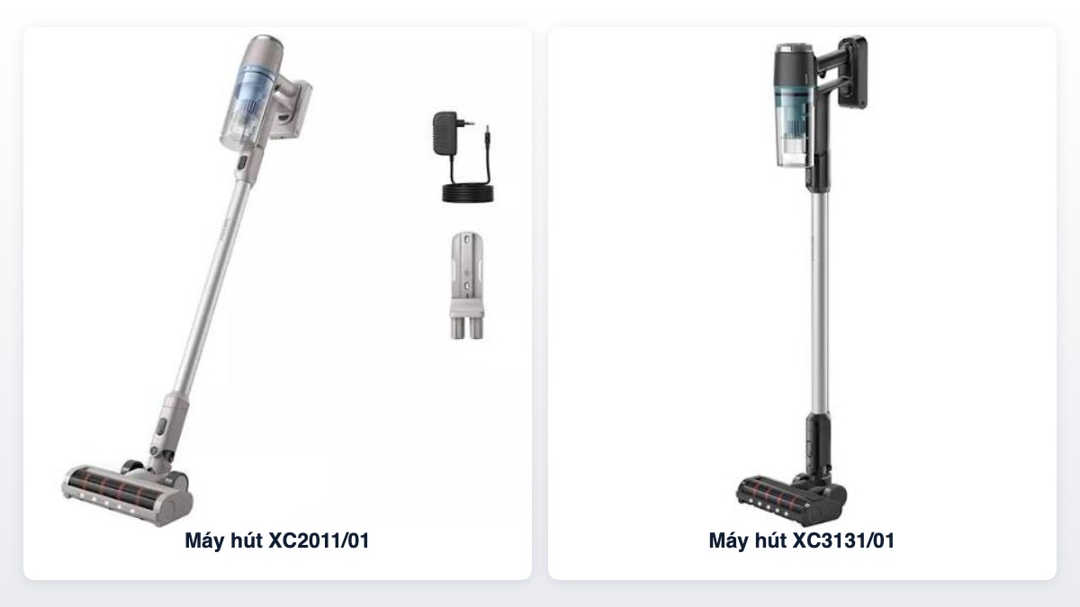 Hai máy hút bụi không dây Philips bán tại Cellhome: XC2011/01 và XC3131/01
