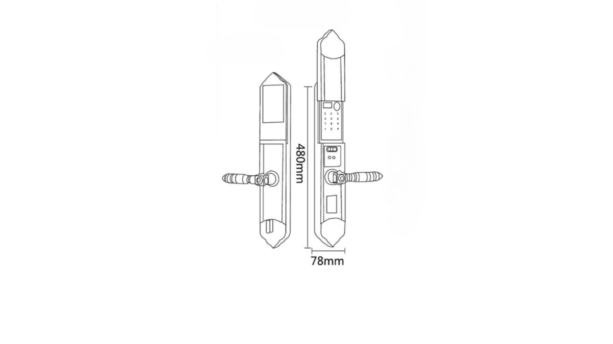 Bản vẽ kích thước khóa điện tử Hyundai HY-SLC8817 với bề rộng thân khóa 78mm