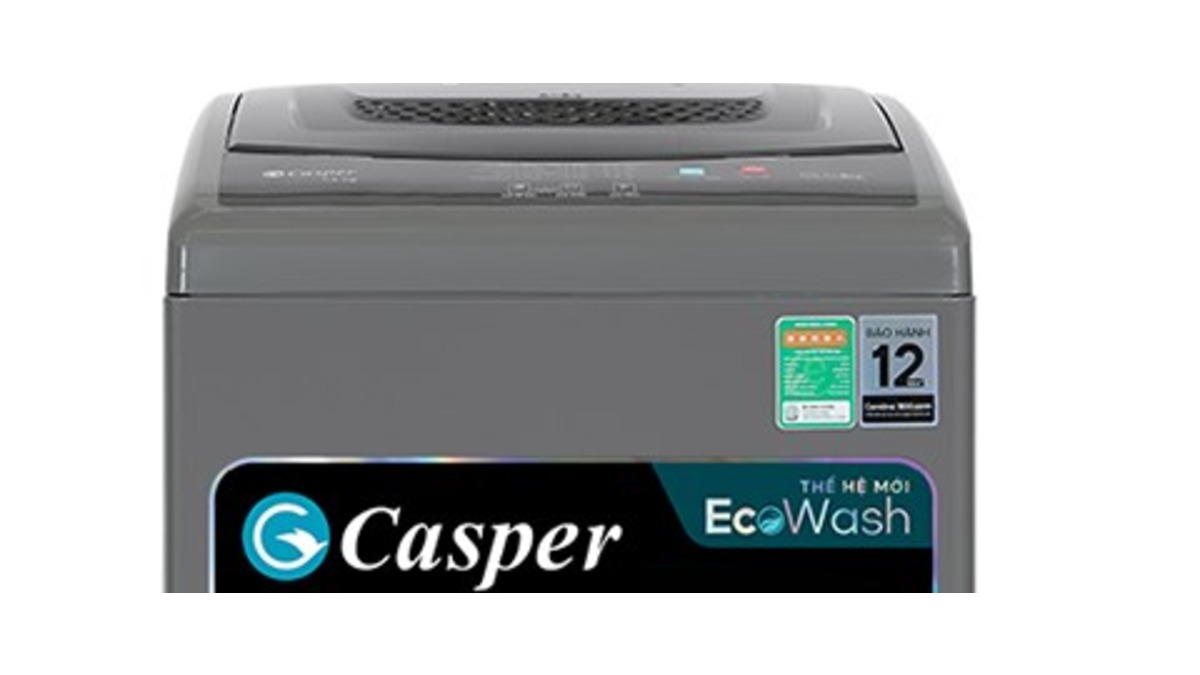 Phần nắp máy giặt cửa trên Casper WT-75NG1 7.5kg, thấy rõ mặt kính và viền nhựa quanh miệng lồng