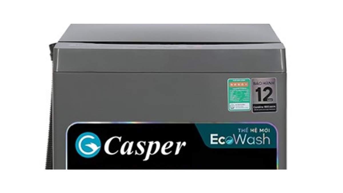 Phần nắp và bảng điều khiển máy giặt cửa trên Casper WT-85NG1 8kg cùng nhãn năng lượng 5 sao