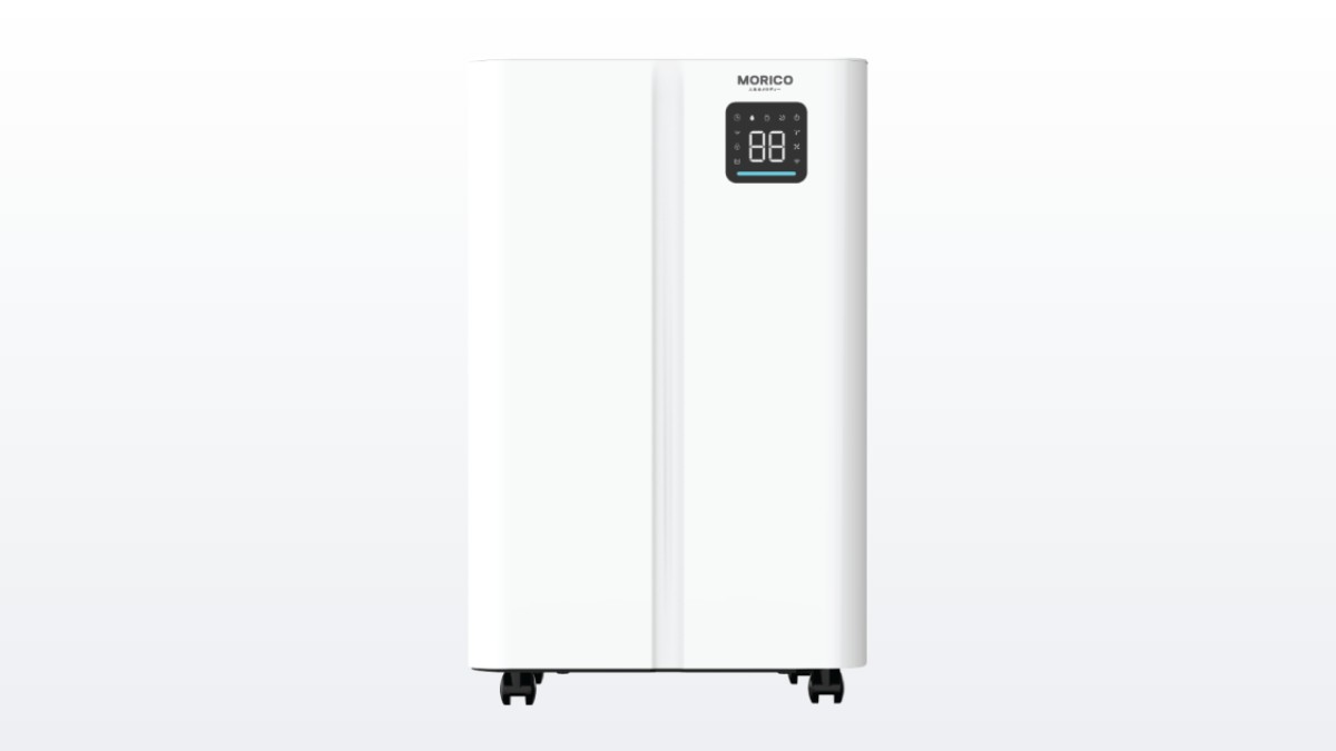Máy hút ẩm lọc không khí Morico MD801 thân trắng cao, màn hình số ở mặt trước