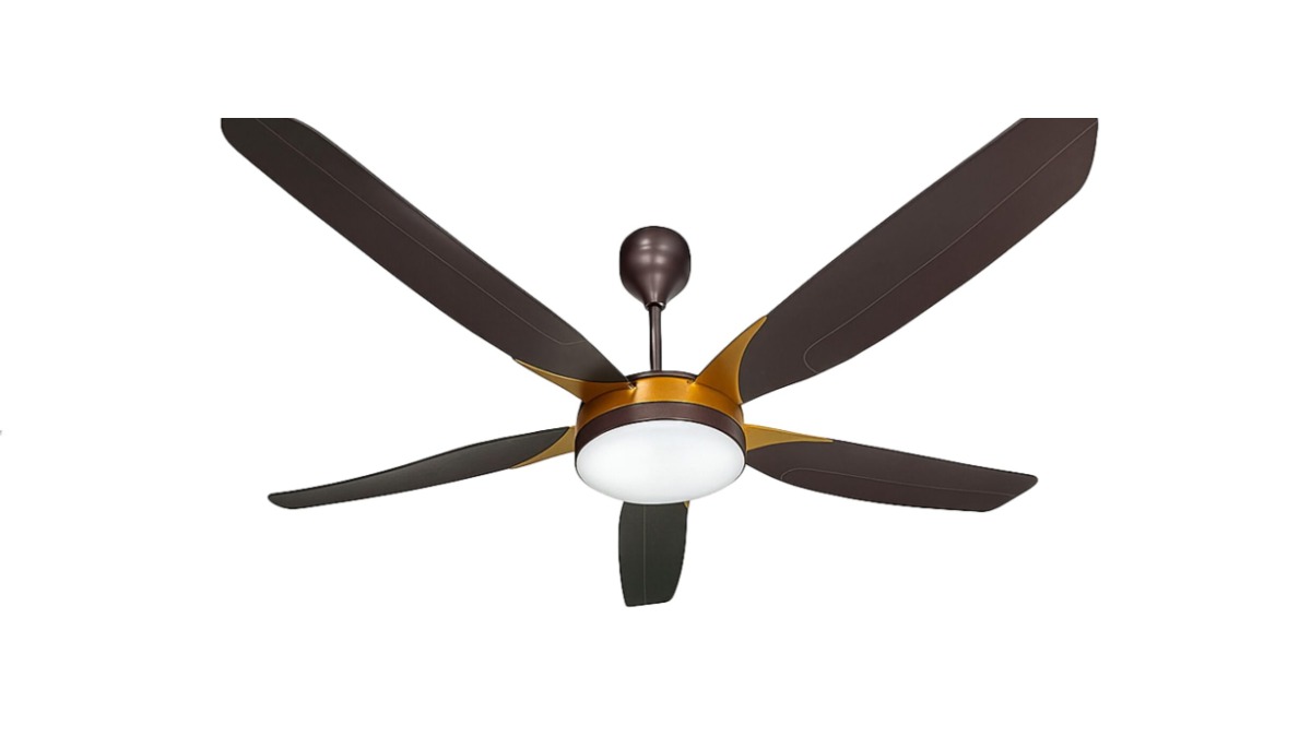 Quạt trần đèn TOMASUN TMS-F5CF cánh ABS nâu cà phê, sải cánh 1520mm, đèn LED 24W ba màu