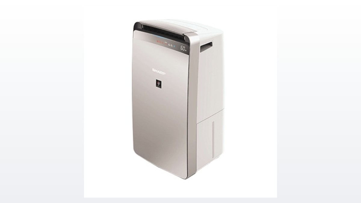 Máy lọc không khí và hút ẩm Sharp DW-J27FV-S nhìn chính diện, bảng điều khiển trên nóc
