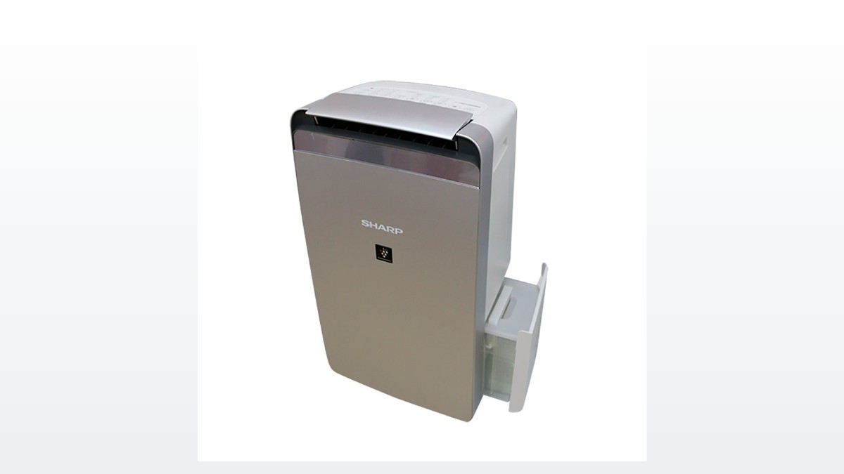 Máy hút ẩm Sharp DW-J27FV-S nhìn từ phía sau, thấy khay chứa nước tháo rời