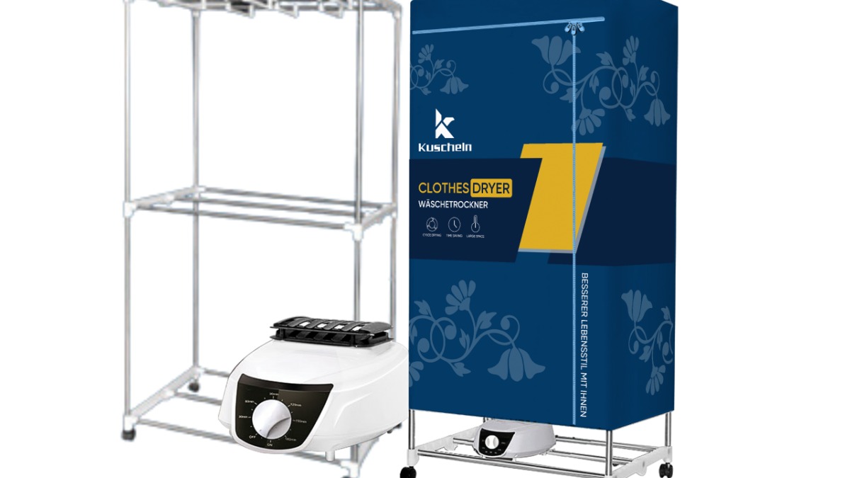 Khung giá và thân tủ sấy KUSCHELN KCD23-01 nhìn từ phía trước, thấy rõ bốn bánh xe