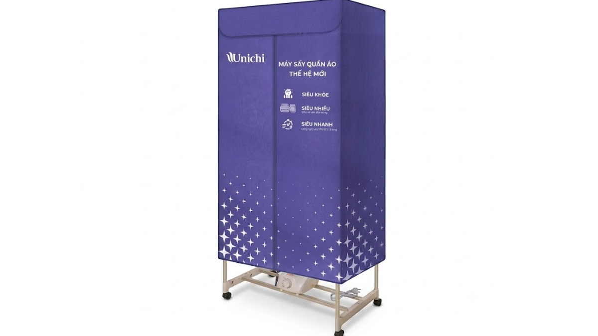 Tủ sấy quần áo Unichi UC101 vỏ xanh, khung nhựa ABS đan kép chịu tải tới 40kg