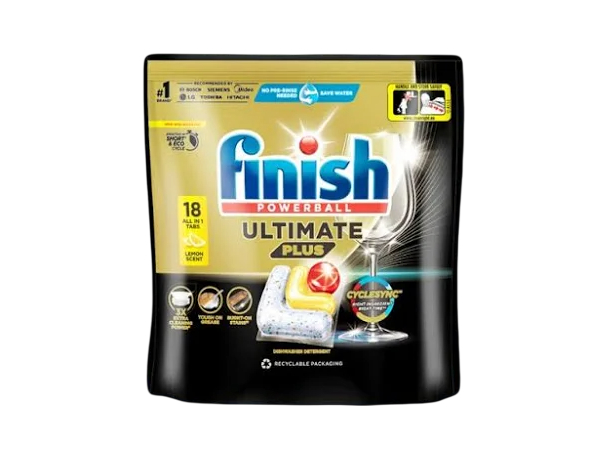 Viên rửa bát Finish Ultimate Plus túi 18 viên hương chanh (Lemon)